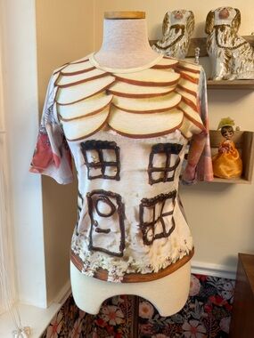 Chopova Lowena 25 NWOT Short Sleeve Tee in White and Brown medium